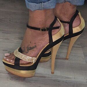 Gold Black Platform Stilleto Heels